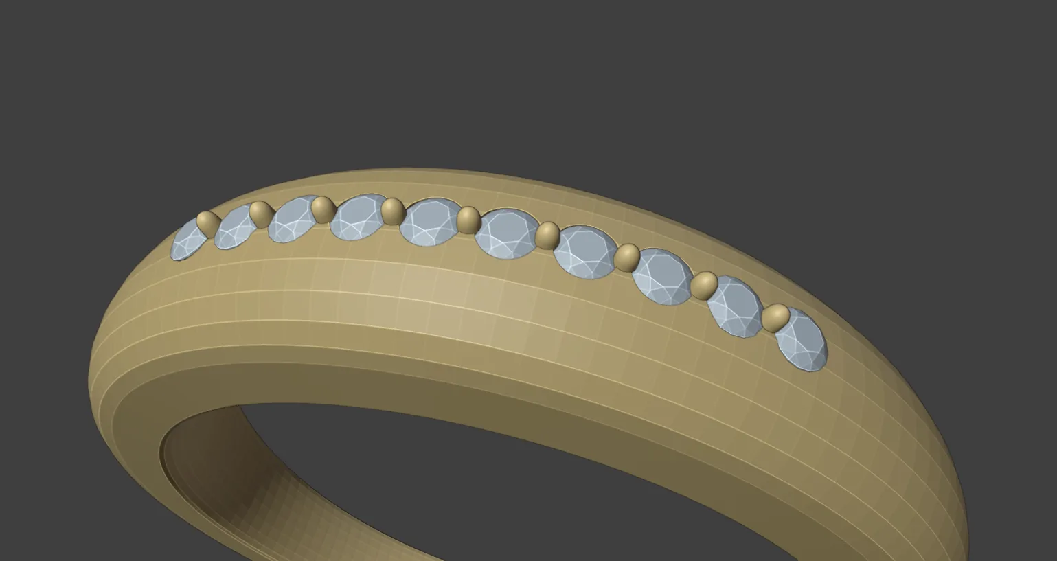 A gold band with ten small round stones along its crown and a small round-topped claw in each gap