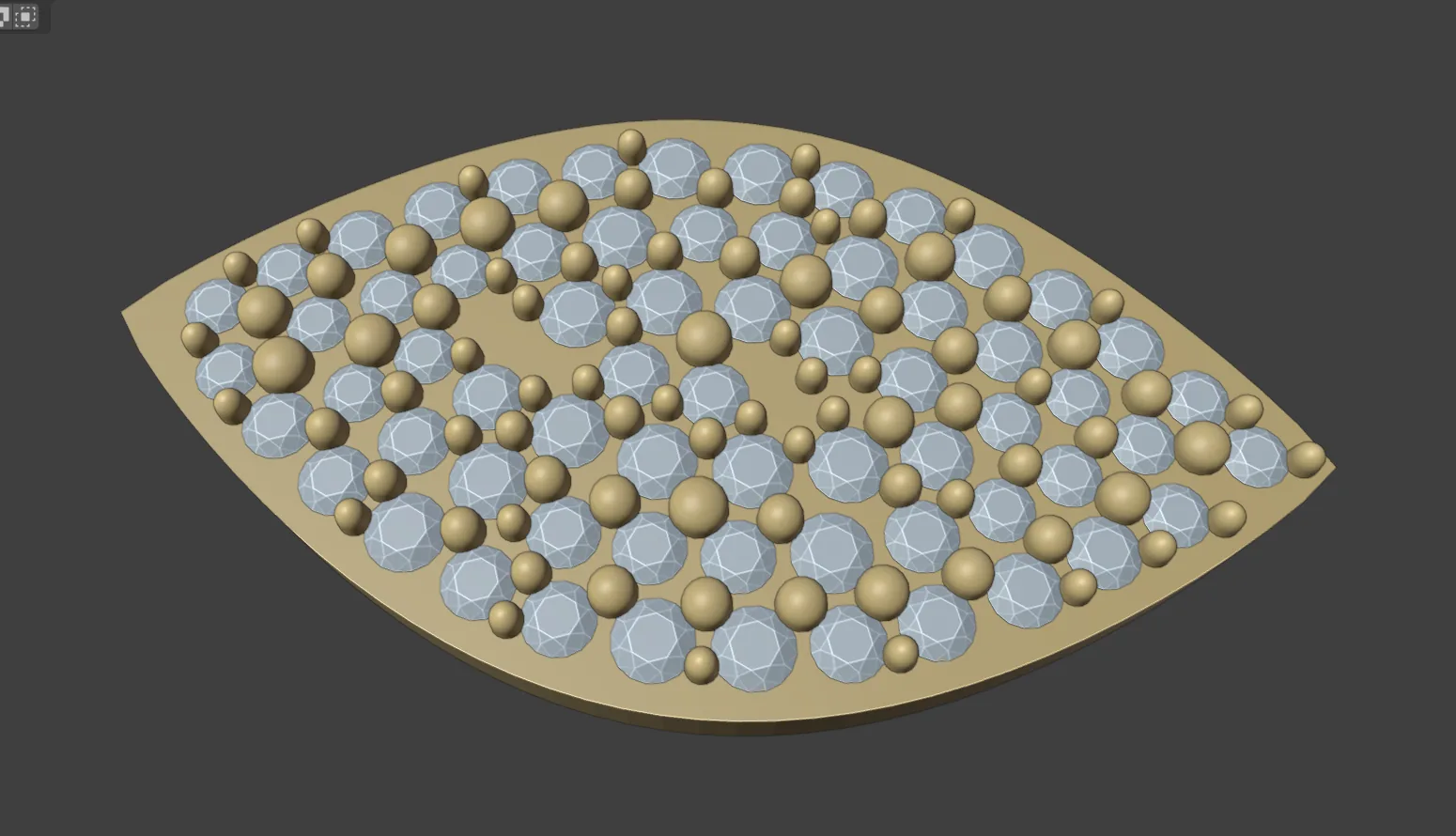 A leaf-shaped plate filled with graduated round stones and small beads inside its outline