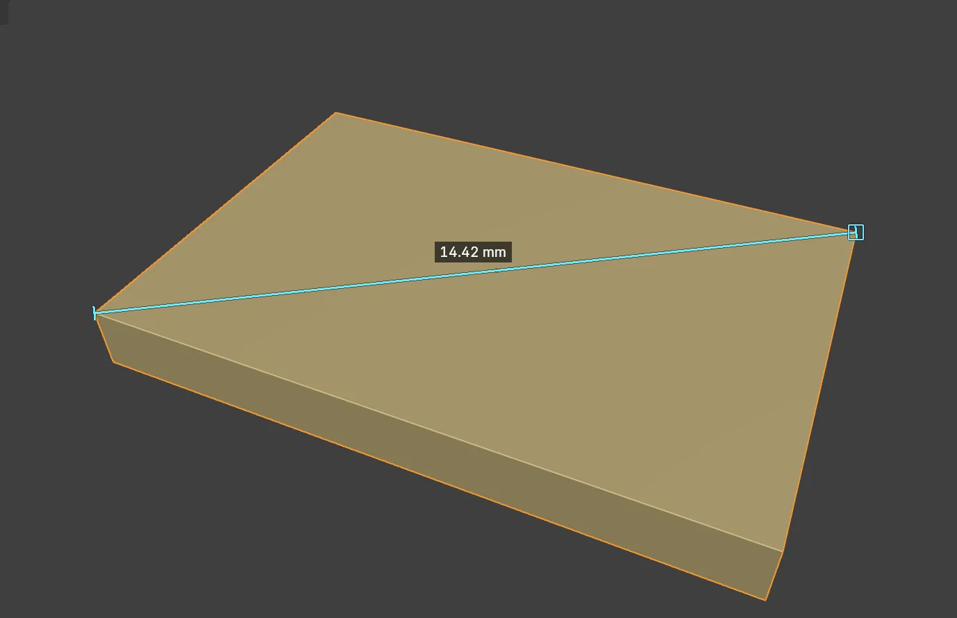 A ruler running between two corners of a plate with its reading in millimetres and a small snap marker at the end point
