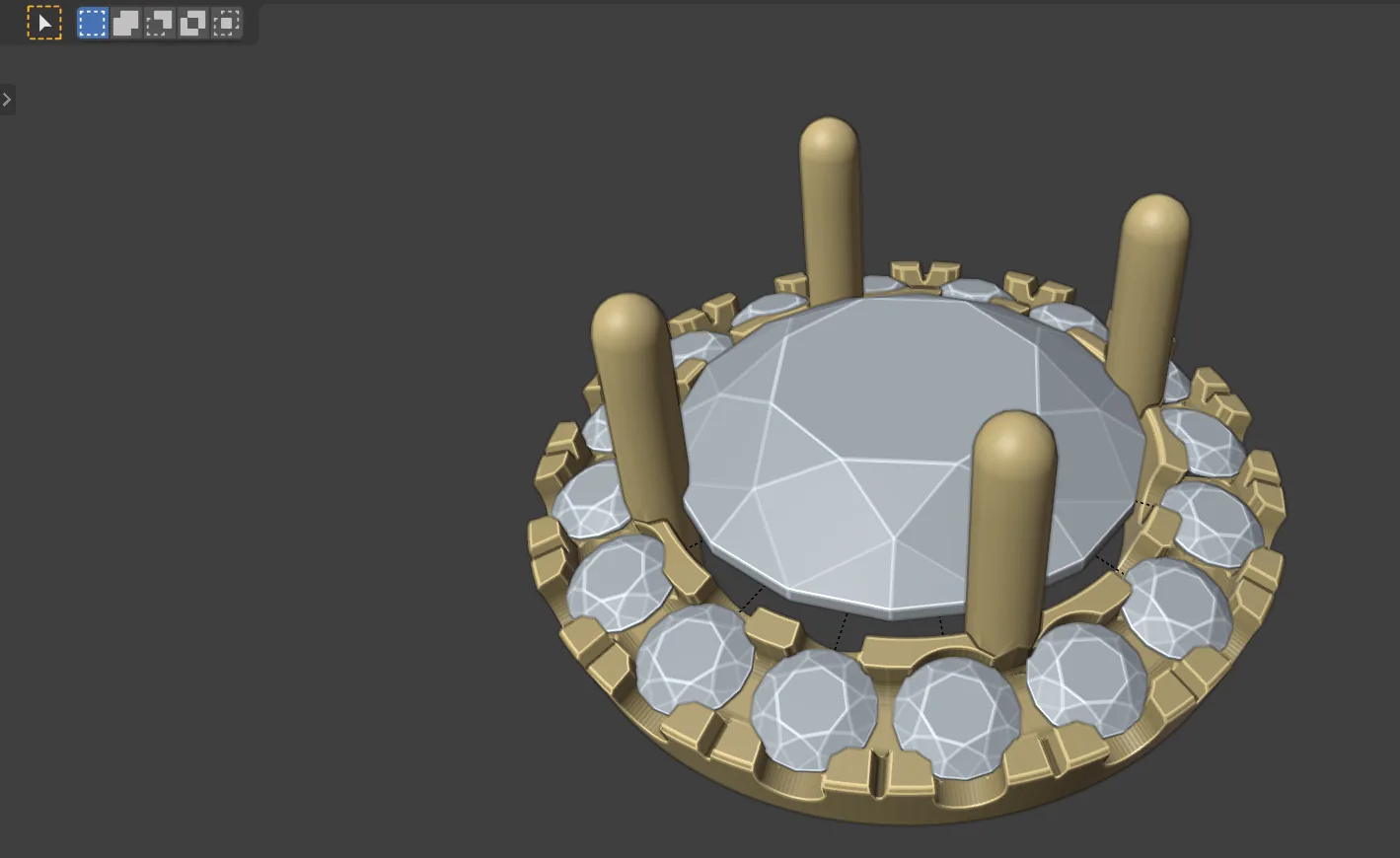 The head of a halo ring: a 6.5 mm round stone in four claws with a tilted ring of small stones round it on a cut halo band