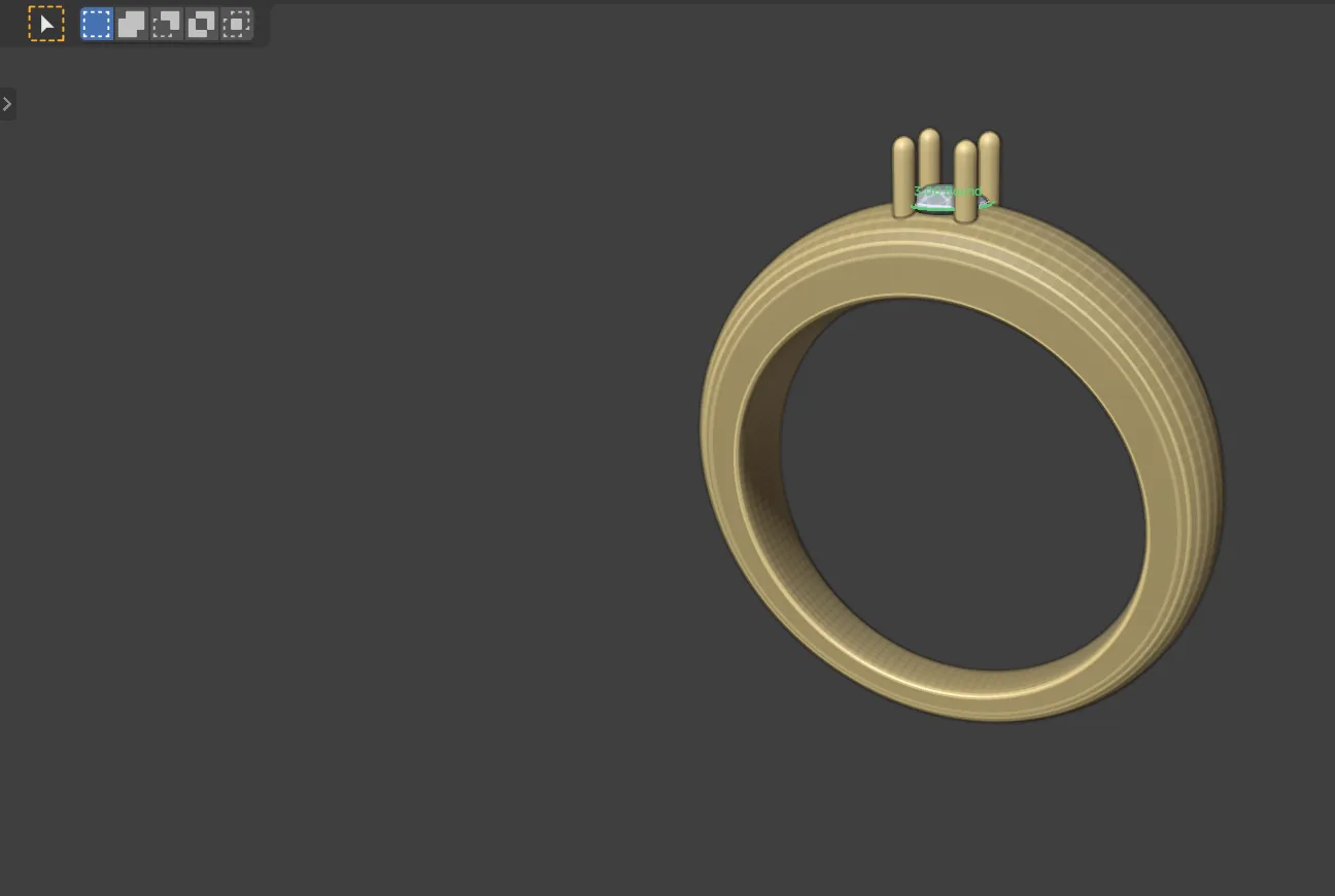 The finished solitaire: a gold band thick at the top with one round stone in four claws